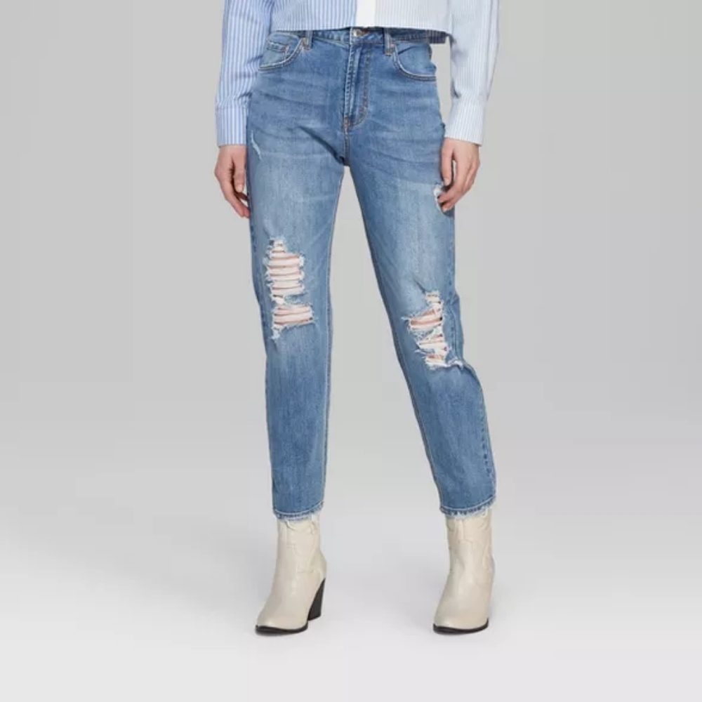 High-rise Distressed Mom Jeans